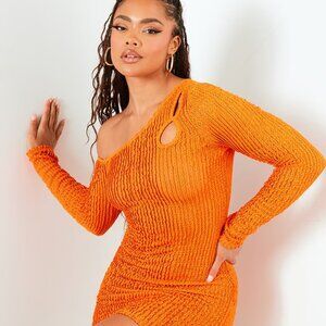 PLT Textured Asymmetric Neck Cut Out Long Sleeve Bodycon Dress - Size 12